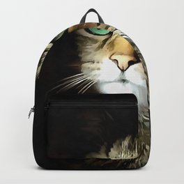 Tabby Cat With Green Eyes Isolated On Black Backpack
