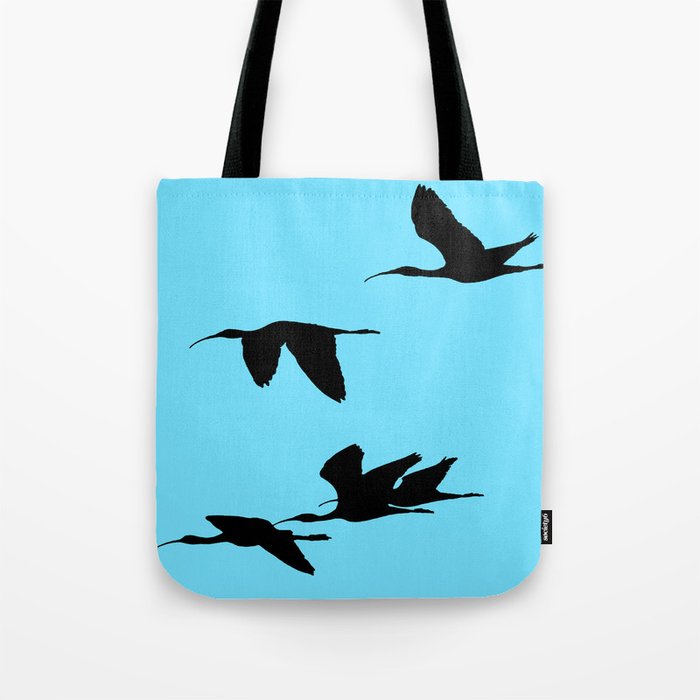 Silhouette of Glossy Ibises In Flight Tote Bag