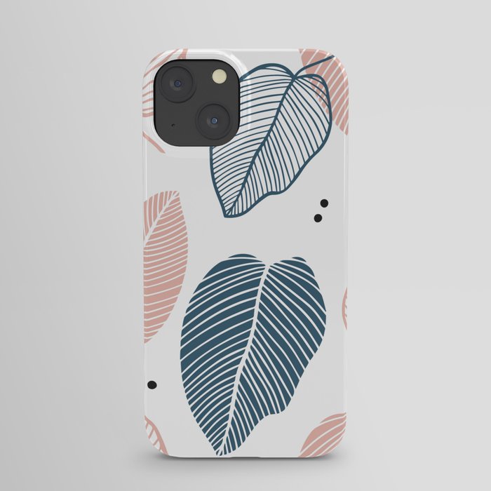 Leaves Pink And Blue - Mid Century Pattern iPhone Case