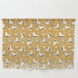 Winter themed pattern with ice skates - yellow Wall Hanging