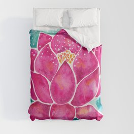 Sacred Lotus – Magenta Blossom with Turquoise Wash Duvet Cover