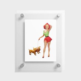 Sexy Blonde Pin Up With Green Dress Red Skirt And Two Dogs Floating Acrylic Print