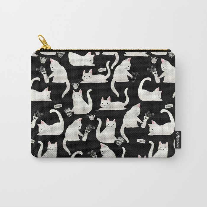 Bad Cats Knocking Things Over, Black & White Carry-All Pouch