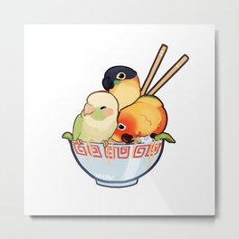 Bowl of Birds Metal Print | Pastel, Asian, Conure, Sunconure, Japanese, Digital, Birds, Food, Parrots, Bowl 