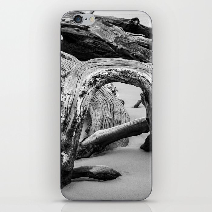 Dead Tree Boneyard Beach Florida 5 - Black and White Coastal Driftwood Nature Photo iPhone Skin
