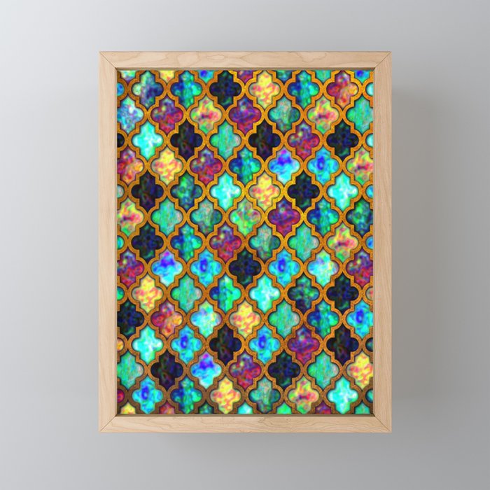 Moroccan tiles iridescent pattern golden mesh Framed Mini Art Print