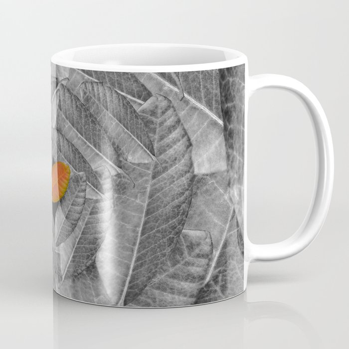 Orange Leaf On Grey And Silver Leaves - Beautiful Background - Autumn mood #decor #society6 #buyart Coffee Mug