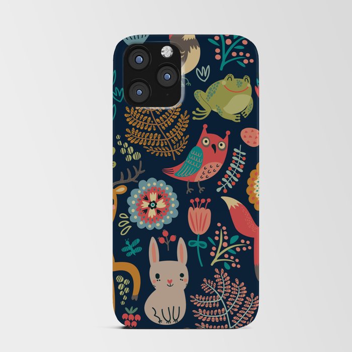 Blue Woodland Critters Pattern iPhone Card Case