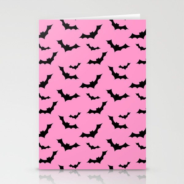 Black Bat Pattern on Pink Stationery Cards