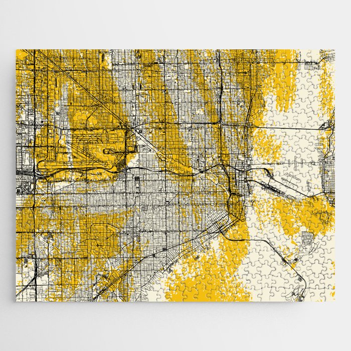 Miami Artistic Map - Yellow Collage Jigsaw Puzzle