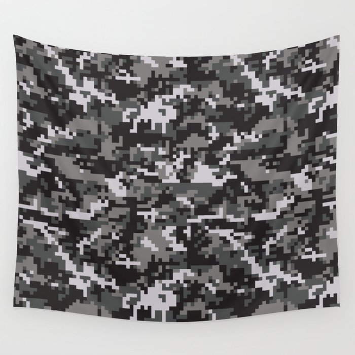 Black Digital Military Camouflage Wall Tapestry