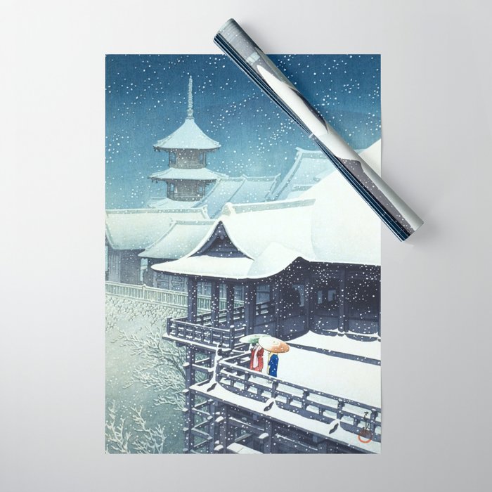 Hasui Kawase, Snow At Kiyomizu Temple, Kyoto - Vintage Japanese Woodblock Print Art Wrapping Paper