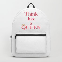 Think like a queen inspiring pink text, typographic print, gold crown, gift for her Backpack