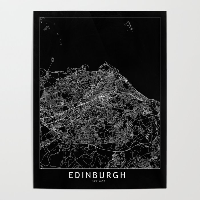 Edinburgh Black Map Poster