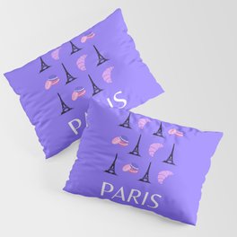 Paris Eiffel Tower Retro Modern Purple Lilac Art Decor Illustration  Pillow Sham