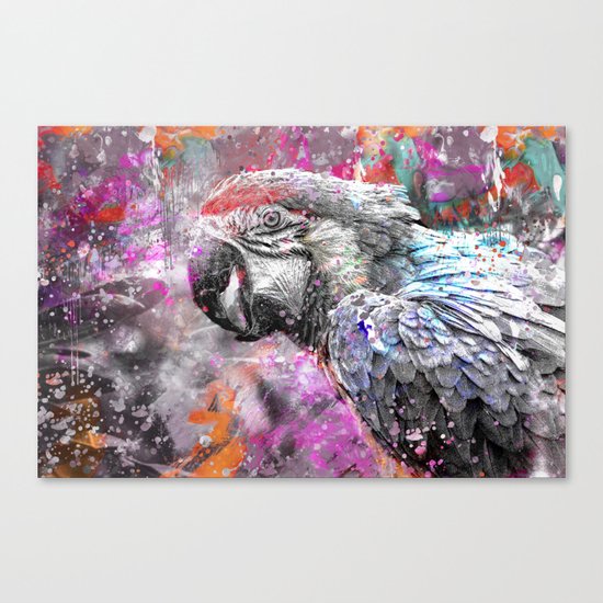 artsy parrot mixed media art Canvas Print