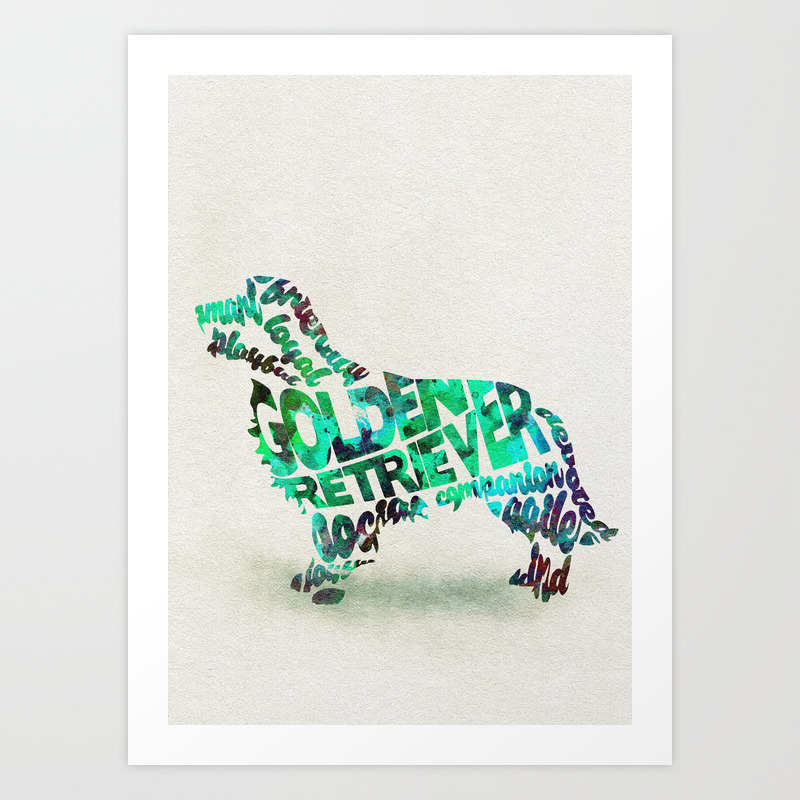 Golden Retriever Dog Typography Art Watercolor Painting Art