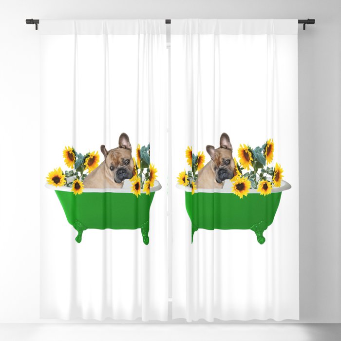 Bulldog - Green Bathtub with Sunflowers Blackout Curtain