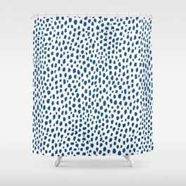 Handmade Polka Dot Paint Brush Pattern (Pantone Classic Blue and White) Shower Curtain