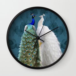 White Peacock and Blue Peacock Bird A732 Wall Clock