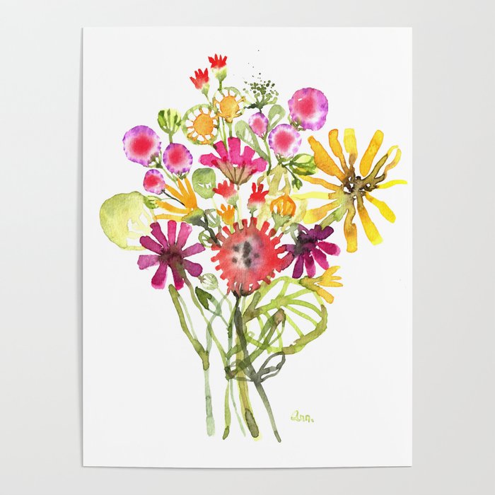 Flower Bouquet Watercolor Painting Poster