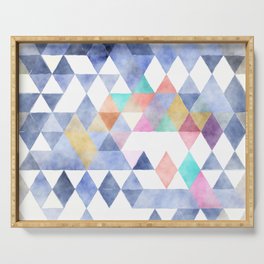 Abstract Blue Lilac Pink White Watercolor Argyle Triangles Serving Tray