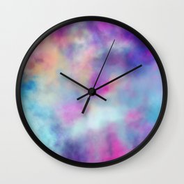 Dream Three Wall Clock | Digital, Tiedye, Painting, Pink, Smoke, Cloud, Blue, Abstract, Purple, Aqua 