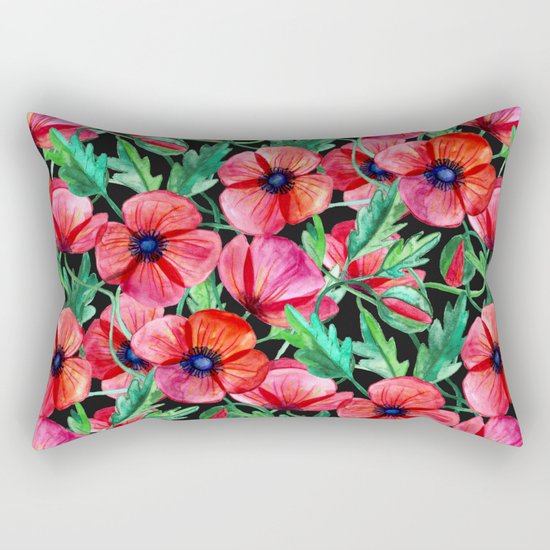 Plenty of Poppies - black Rectangular Pillow