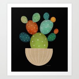 Colorful Cactus on Black Art Print