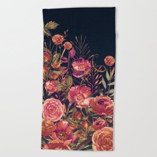 Vintage Garden 3 (Night Flowers) Beach Towel