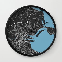 Dublin Map | Ireland | Black & Blue Colors | More Colors, Review My Collections Art Print Wall Clock