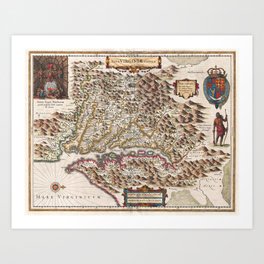 1630 vintage map of Virginia and the Chesapeake Bay Art Print