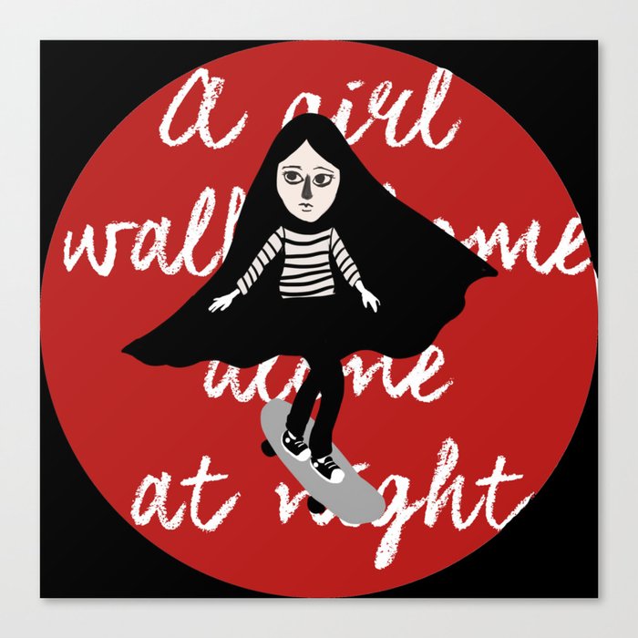 A girl walks home alone at night  Canvas Print