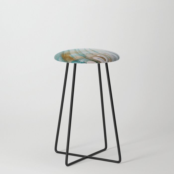 teal gold and white acrylic waves Counter Stool