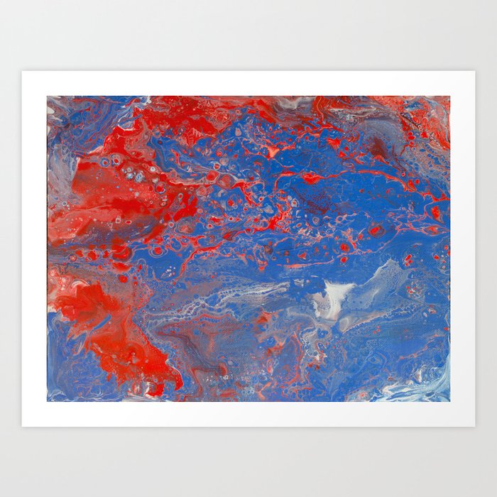 Fluid Art Acrylic Painting Pour 13 Blue Red White Blended