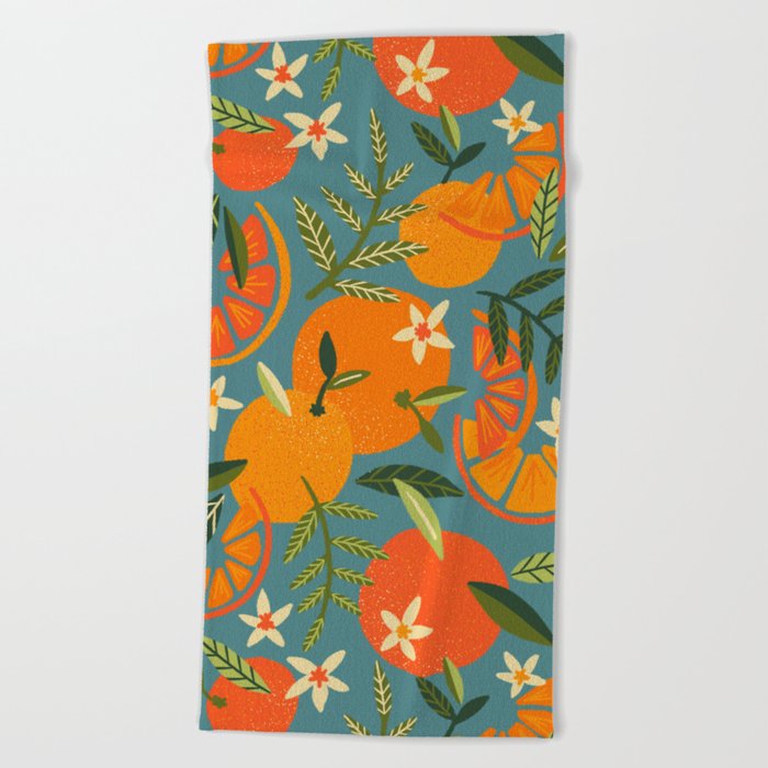 Orange Blooms – Blue Palette Beach Towel