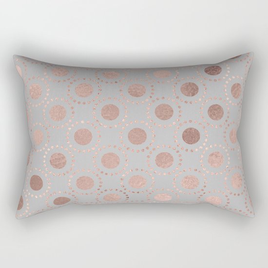 Rosegold pink metalfoil polkadots on grey backround 1 Rectangular Pillow
