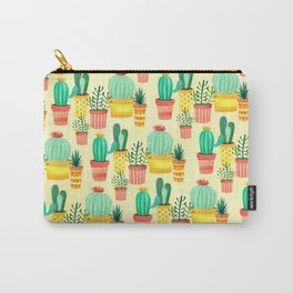 Hello! Colorful Watercolor Cactus and Succulent in Patterned Planters Carry-All Pouch