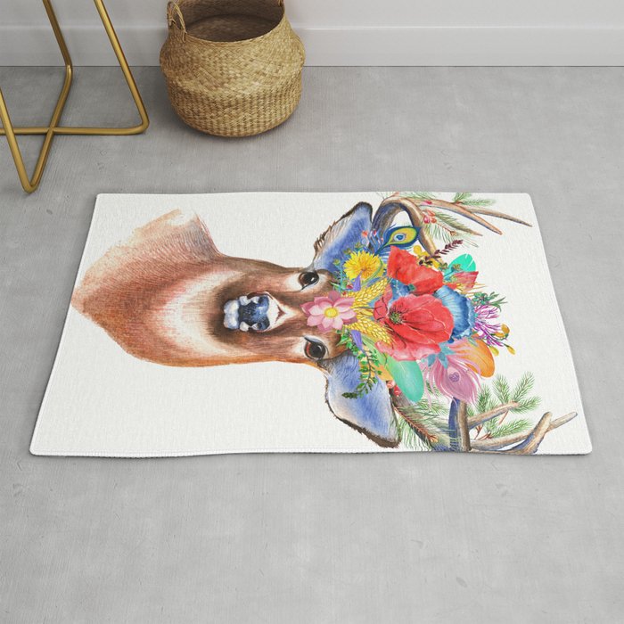 Stag and Wildflowers Rug