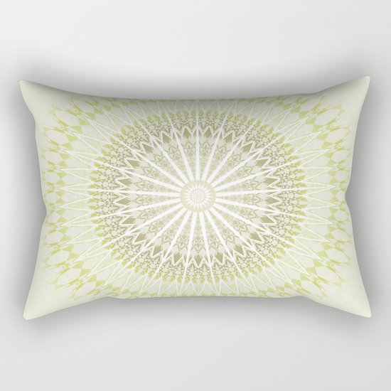 Olive Green White Mandala Rectangular Pillow