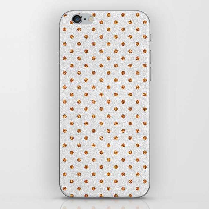 Elegant white modern faux gold glitter polka dots iPhone Skin