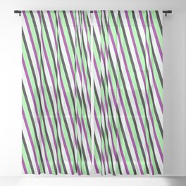 [ Thumbnail: Green, Purple, Mint Cream, and Black Colored Lined/Striped Pattern Sheer Curtain ]