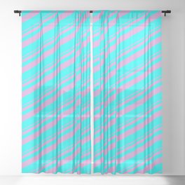[ Thumbnail: Plum & Aqua Colored Stripes/Lines Pattern Sheer Curtain ]