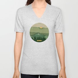 Mount Hood in Green V Neck T Shirt