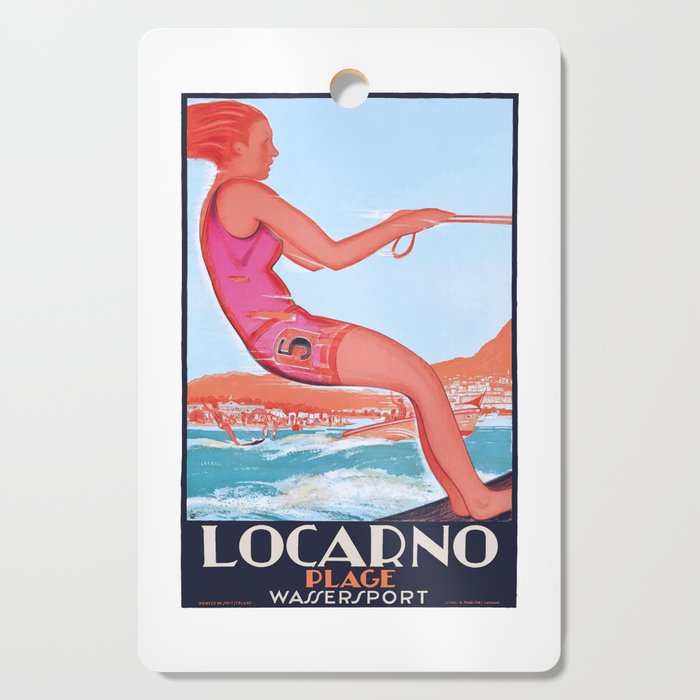 1928 SWITZERLAND Locarno Watersports Travel Poster Cutting Board