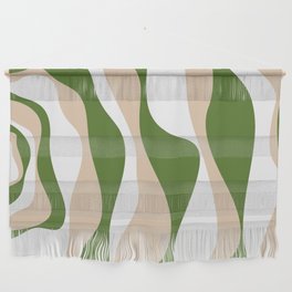 Ebb and Flow 4 - White, Sand and Palm Green Wall Hanging