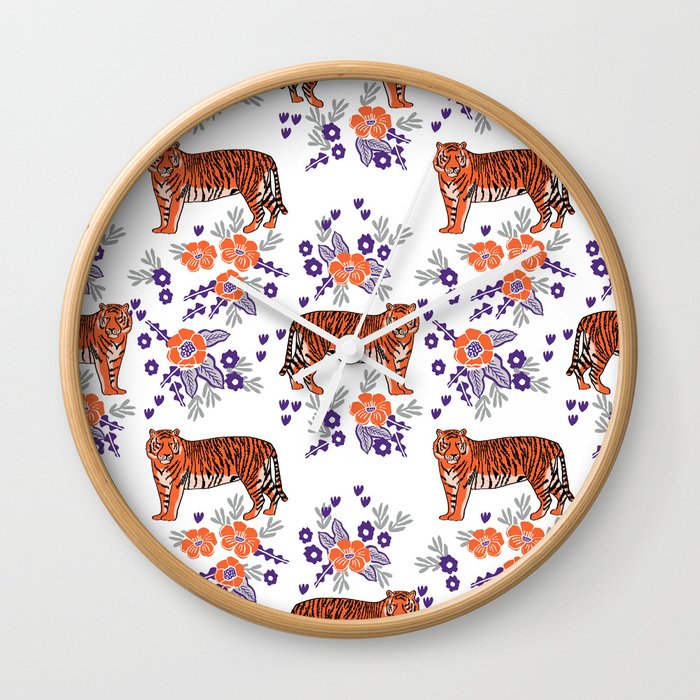 Tigers orange and purple clemson football varsity university college sports fan gifts Wall Clock