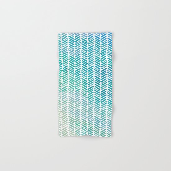 Handpainted Herringbone Chevron pattern-small-aqua watercolor on white Hand & Bath Towel