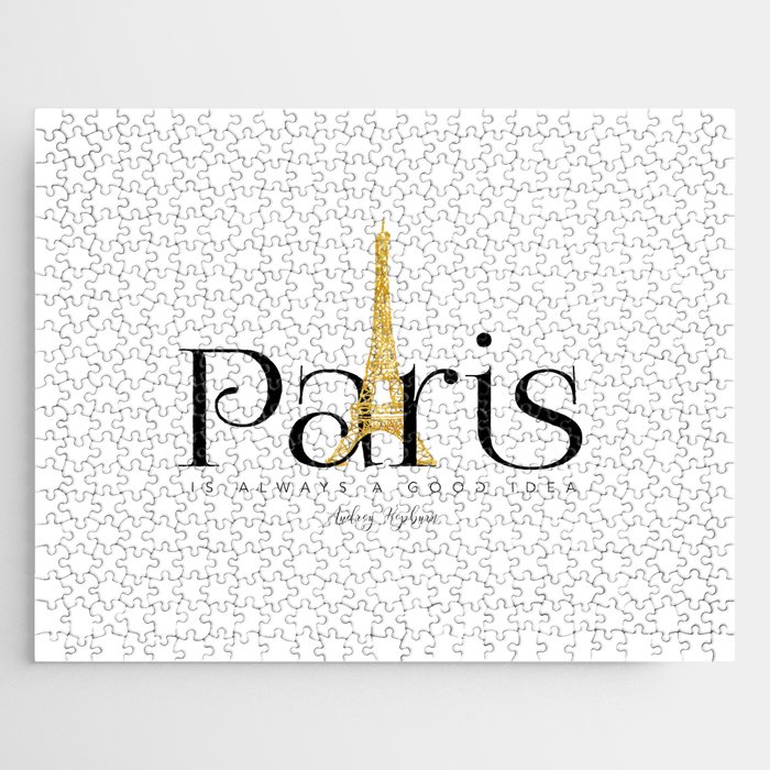Paris is always a good idea - Audrey Hepburn - gold eiffel Jigsaw Puzzle
