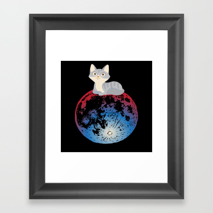 Moon Full Moon Cat Space Framed Art Print